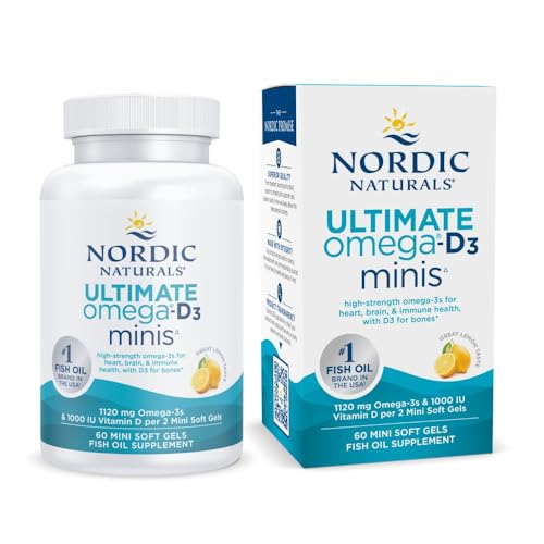 Nordic Naturals Ultimate Omega 2X Mini D3, Lemon Flavor - 60 Mini Soft Gels - 1120 mg Omega-3 + 1000 IU Vitamin D3 - EPA & DHA - Promotes Brain & Heart Health - 30 Servings