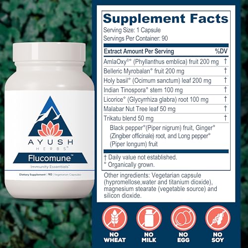Ayush Herbs Flucomune - Immune Support Supplement, Sinus Support for Women & Men, Herbal Lung & Respiratory Balance for Adults - 90 Vegetarian Capsules (1 Count)