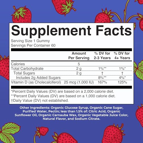 MaryRuth's Organic Vitamin D3 Gummies | 1000 IU | USDA Organic | Immune Support| Bone Health | Muscle Function | for Adults & Kids Ages 2+ | Vegan | Gluten Free | 2 Month Supply | 60 Count