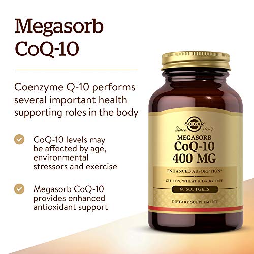 Solgar Megasorb CoQ-10 400 mg, 60 Softgels - Supports Heart & Brain Function - Coenzyme Q10 Supplement - Enhanced Absorption - Gluten Free, Dairy Free