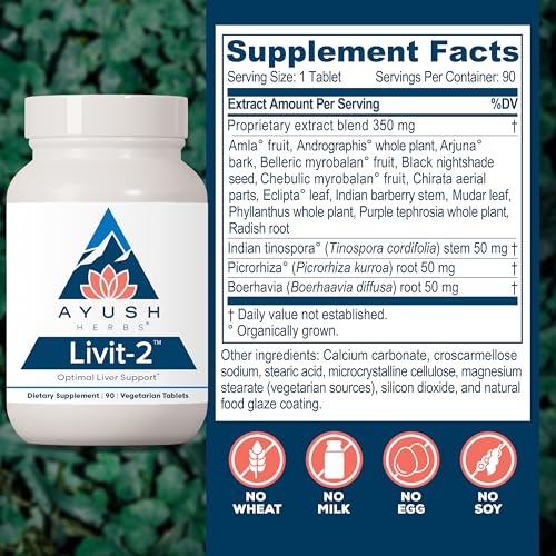 Ayush Herbs Livit-2 - Liver Care, Liver Support Supplement for Women & Men with Andrographis & Picrorhiza, Liver Pills Made with Organic Ingredients - 90 Vegetarian Tablets (1 Count)