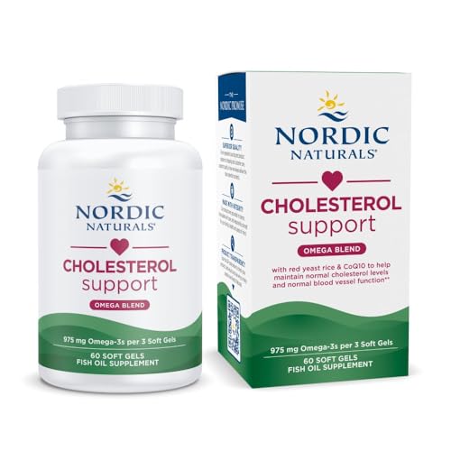 Nordic Naturals Cholesterol Omega LDL, Lemon - 60 Soft Gels - 975 Omega-3 + Red Yeast Rice & CoQ10 - Normal Cholesterol, Antioxidant Support - EPA & DHA - Non-GMO - 20 Servings
