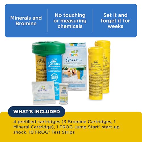 FROG Serene Floating System for Hot Tubs with 2 Replacement Bromine Cartridges - Prefilled Hot Tub Sanitizer - Hot Tub Maintenance System with Sanitizing Minerals & Bromine