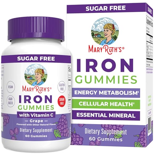 MaryRuth's Iron Gummies for Ages 14+ | with Vitamin C for Absorption | Sugar Free | Gummy Iron Supplement + VIT C | Energy Metabolism | Cellular Health | Immune Support | Vegan | Non-GMO | 60 Count