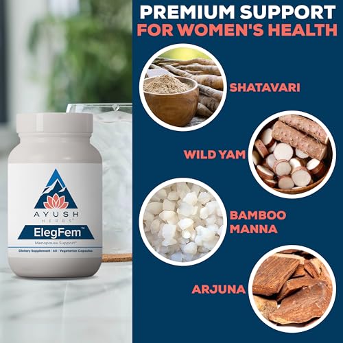 Ayush Herbs ElegFem - Menopause Supplements for Women, Hormone Balance for Women, Perimenopause Natural Hormone Support, Hot Flash Support with Cohosh - 60 Vegetarian Capsules (1 Count)