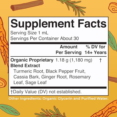 MaryRuth Organics USDA Turmeric Gold Liquid Drops | Herbal Blend | Turmeric Curcumin | Black Pepper | Cassia Cinnamon Bark | Ginger Root | Immune Support | Non-GMO Project Verified | Vegan | 1oz