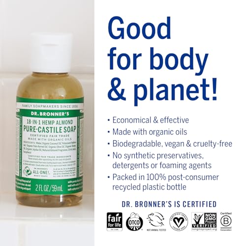 Dr. Bronner's Magic Soap-Pure-Castile Liquid Soap (2 Ounce, Variety Gift Pack)- Regenerative Organic Certified Oils, 18-in-1 Uses: Body, Hair, Laundry, Pets & Dishes, Concentrated, Vegan, Non-GMO