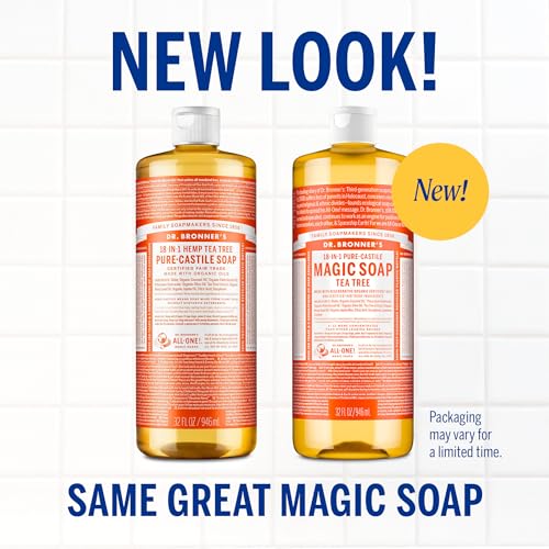 Dr. Bronner's Magic Soap-Pure-Castile Liquid Soap (Tea Tree, 32 ounce, 2-Pack)-Regenerative Organic Certified Oils, 18-in-1 Uses: Body, Hair, Laundry, Pets & Dishes, Concentrated, Vegan, Non-GMO