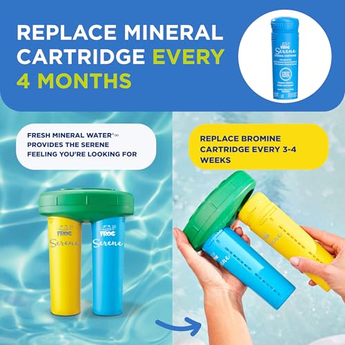 FROG Serene Replacement Mineral Cartridge with 3 Replacement Bromine Cartridges for use with Hot Tub FROG Serene Floating Sanitizing System - Prefilled for Quick & Easy Hot Tub Maintenance