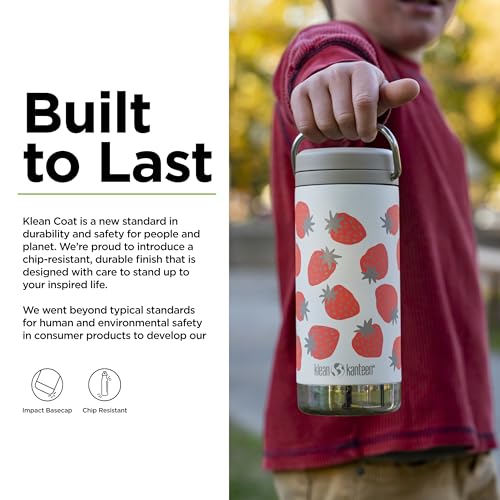 Klean Kanteen TKWide Insulated Water Bottle with Twist Cap - Portable Water Bottle with Steel Straw - Dishwasher-Safe Insulated Bottle - Strawberries, 12 oz