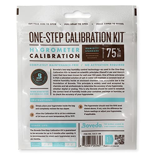 Boveda for Cigars | One-Step Calibration Kit | Preloaded with 75% RH Humidity Control Pack | Precise Salt Test for Digital and Analog Hygrometers and Humidity Sensors | 1-count