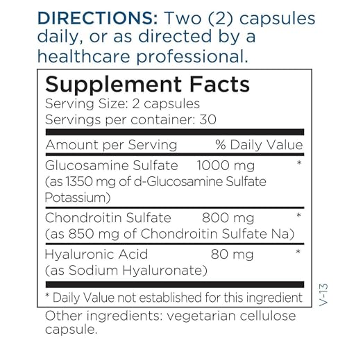 Metabolic Maintenance Glucosamine Chondroitin 1000mg with Hyaluronic Acid - Glucosamine Complex Supplement for Women + Men, Cartilage Health, Tissue Hydration + Nutritional Support - 60 Capsules