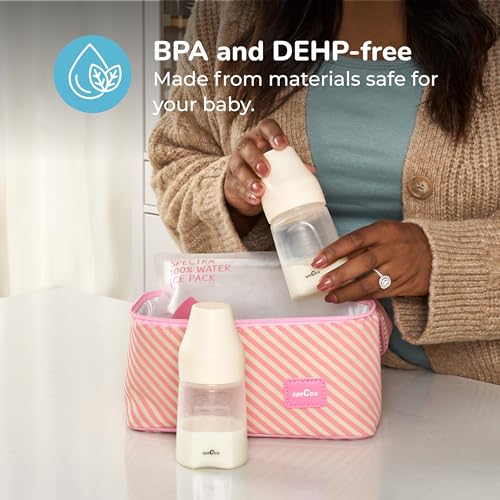Spectra - Cooler Bag Storage Kit for Breast Milk - Pink (Ice Pack and 2 Wide Neck Bottles)
