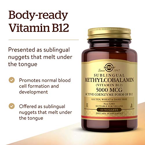 Solgar Methylcobalamin (Vitamin B12) 5000 mcg - Supports Energy Metabolism - Body-Ready, Active Form of B12 - Vitamin B - Non GMO, Vegan, Gluten, Dairy Free, Kosher - Cherry, 60 Count