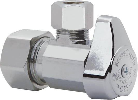 BrassCraft G2CR19X C1 1/2 in. NOM Comp Inlet x 3/8 in. OD Compression Outlet Chrome Plated Brass 1/4 Turn Angle Valve