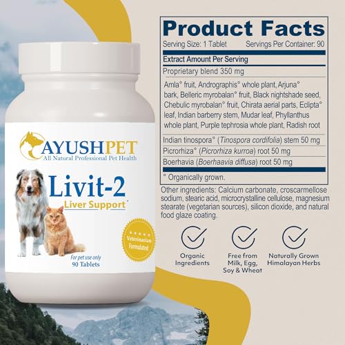 Ayush Herbs Livit-2 Pet Health Supplement, Liver and Gastrointestinal Support, Healthy Skin and Hair, Small or Large Animal, Young or Senior Pet, 90 Tablets