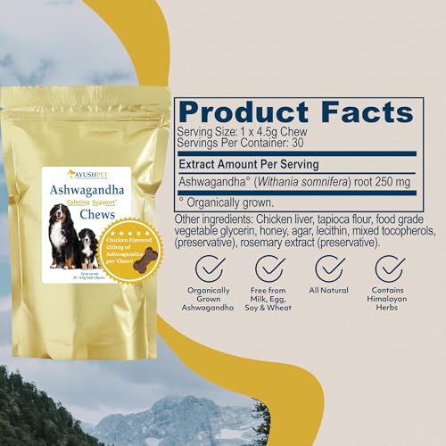 Ayush Pet Ashwagandha Calming Support Chews, Ayurvedic Calming Supplement for Dogs and Cats, Ashwagandha Herbal Supplement, 30 Chews