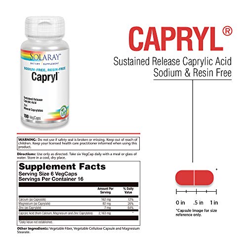 SOLARAY Capryl | Sustained Release Caprylic Acid | Healthy Gastrointestinal Tract Support | 16 Servings | 100 VegCaps