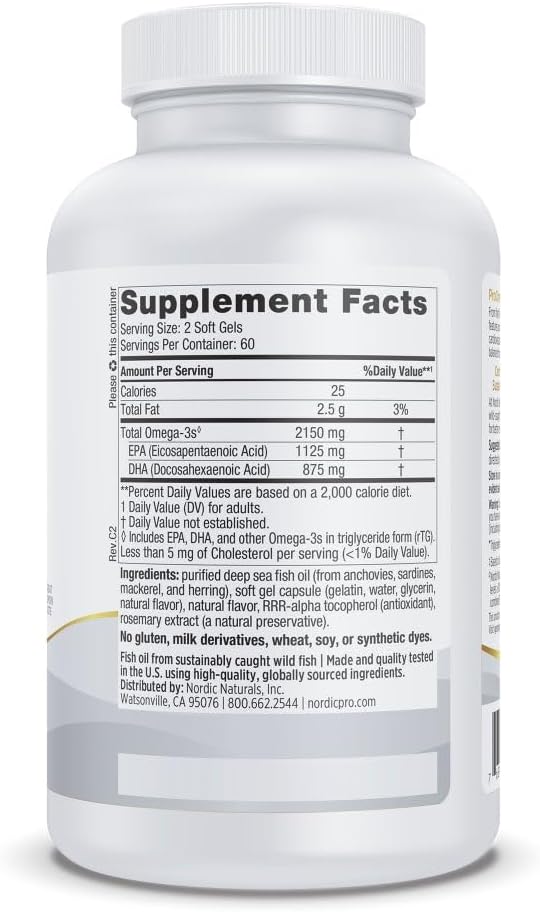 Nordic Naturals ProOmega-3, 2150 mg, EPA & DHA Fish Oil, Lemon - 120 Count