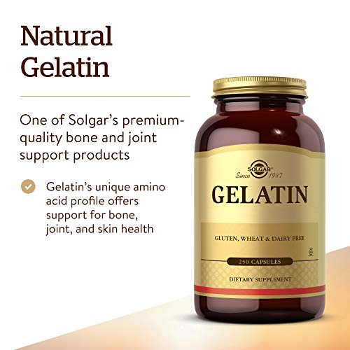 Solgar Gelatin 1680 mg, 250 Capsules - Natural Gelatin - Supports Bone, Joint & Skin Health - Gluten Free, Dairy Free - 83 Servings, Unflavored, Standard Packaging