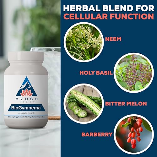 Ayush Herbs BioGymnema - Metabolic Vitamin & Herb Blend, Metabolic Health Supplement for Women & Men with Biotin, Berberine, Bitter Melon & Gymnema, Nutrient Support - 90 Vegetarian Capsules (1 Count)