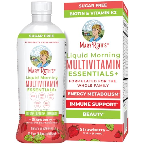 MaryRuth's Liquid Morning Multivitamin Essentials+ | Vitamin A C D E B6 B12 Biotin Zinc | Mens Womens Multivitamin | Immune Support | Beauty | Sugar Free | Vitamins for Ages 1+ | Vegan | 32 Fl Oz