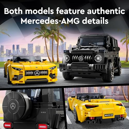 LEGO Speed Champions Mercedes-AMG G 63 & Mercedes-AMG SL 63 F1 Toy Car, Formula 1 Vehicle Set for Kids, 2 Building Sets with 2 Driver Minifigures, Convertible Toy Car Gift for Boys and Girls, 76924