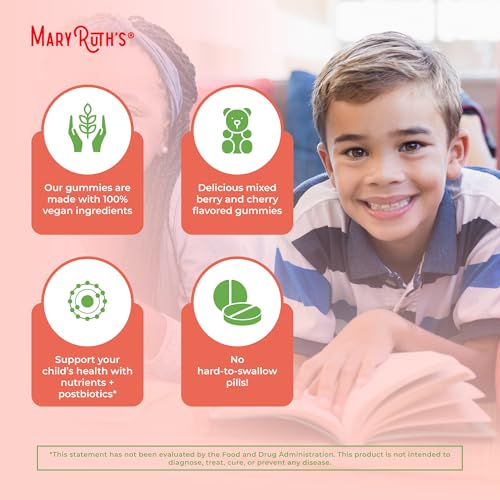 MaryRuth Organics Kids Vitamins | USDA Organic | Multivitamin Gummies + Postbiotics for Ages 4+ | Lactobacillus Rhamnosus | Vegan | Non-GMO | 60 Count