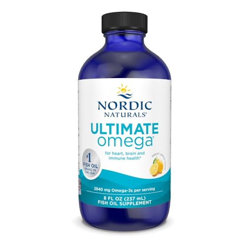 Nordic Naturals Ultimate Omega Liquid, Lemon Flavor - 8 oz - 2840 mg Omega-3 - High-Potency Omega-3 Fish Oil Supplement with EPA & DHA - Promotes Brain & Heart Health - Non-GMO - 48 Servings
