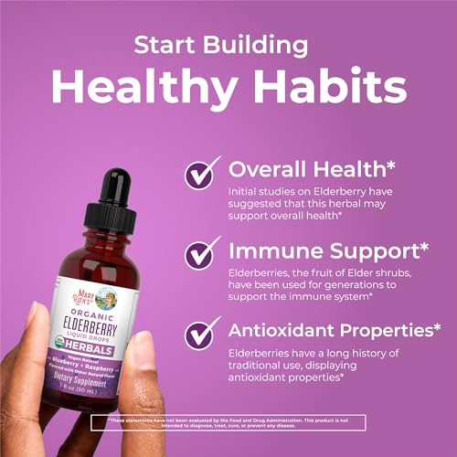 MaryRuth Organics Elderberry Syrup | USDA Organic | Sugar Free Immune Support Supplement for Adults & Kids, Ages 1 | Vegan, Non-GMO, Immune Boosters, Clean Label Project Verified | 1 Fl Oz
