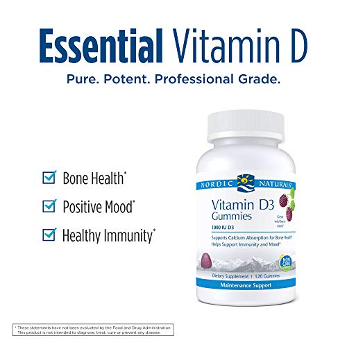 Nordic Naturals Pro Vitamin D3 Gummies, Wild Berry - 120 Gummies - 1000 IU Vitamin D3 - Great Taste - Healthy Bones, Mood & Immune System Function - Non-GMO - 120 Servings