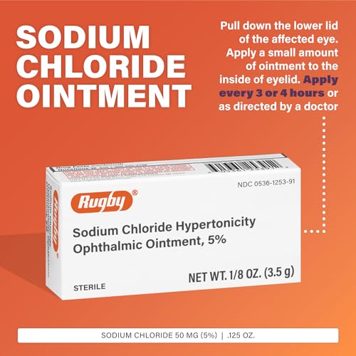 Rugby Sodium Chloride Hypertonicity Ophthalmic Ointment 5% - 50 mg Sodium Chloride Eye Ointment for Temporary Corneal Edema Relief - Made With Lanolin and Mineral Oil - Alcohol-Free 0.125 Oz. (3 Pack)