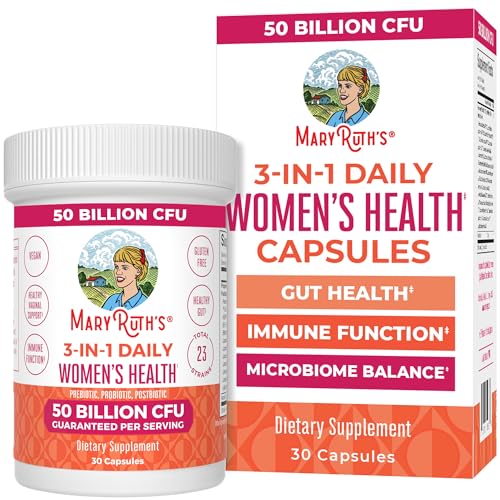 MaryRuth Organics 3-in-1 Daily Health Probiotics for Women | Clinically Tested | Hormone Support & Gut Health Supplement | 50 Billion CFU | Allergen Free | 30 ct