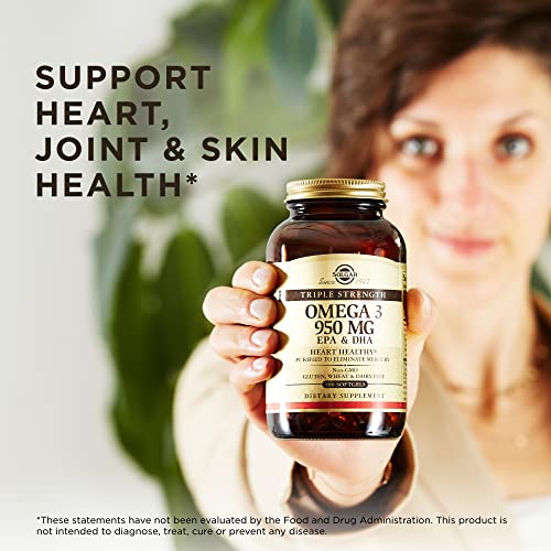 Solgar Triple Strength Omega 3 950 mg - 100 Softgels, Pack of 2 - Supports Joint & Skin Health - Non-GMO, Gluten Free, Dairy Free - 200 Total Servings