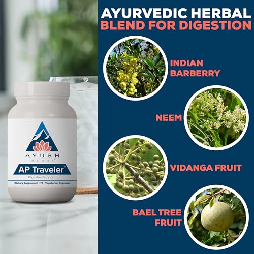 Ayush Herbs AP Traveler Digestive Support - Holy Basil & Neem Supplement for Women & Men, Source of Antioxidants, Helps Digestion, Made with Organic Ingredients - 90 Vegetarian Capsules (1 Count)