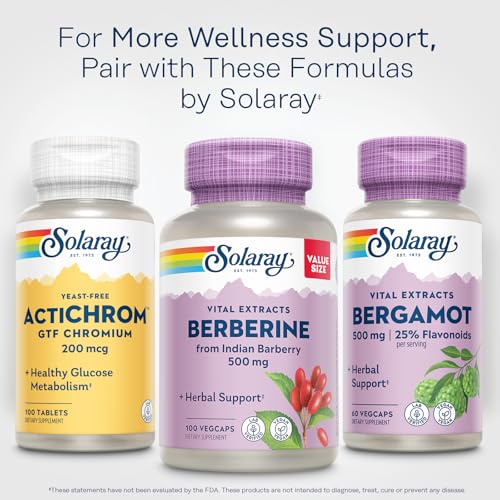 SOLARAY Bergamot 500 mg - Citrus Bergamot Supplement for an Active Lifestyle - Standardized to 25% Flavonoids - with Berberine HCl from Indian Barberry - Vegan, 60-Day Guarantee, 30 Serv, 60 VegCaps