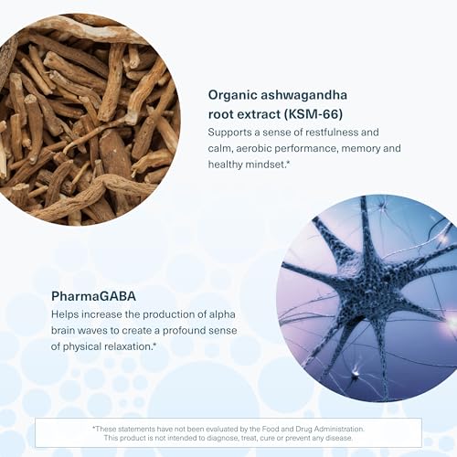 Youtheory Ashwagandha + GABA - Uses KSM-66-1,000 mg Ashwagandha & 100 mg GABA - Cortisol, Stress & Memory Support Supplement - 60 Vegetarian Capsules