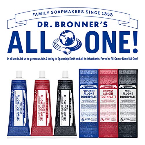 Dr. Bronners All-One Toothpaste Anise, 5 oz, 3-Pack Fluoride-Free Toothpaste for Adults, SLS-Free, 70% Organic & Natural Ingredients, Vegan, Helps Freshen Breath, Reduce Plaque, Whiten Teeth