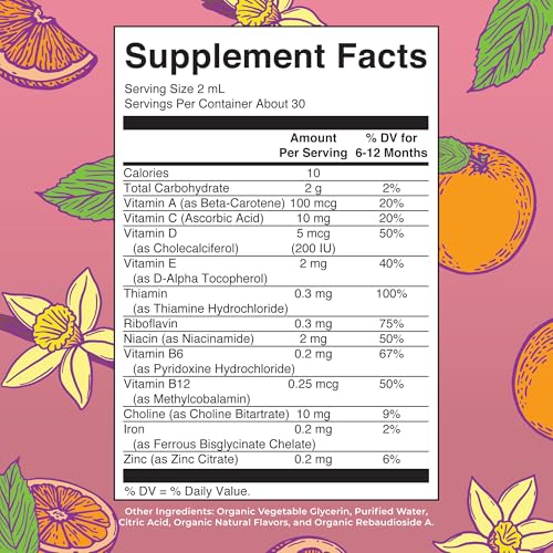 MaryRuth Organics Multivitamin with Iron for Infants | USDA Organic | Liquid Drops for Babies 6-12 Months | Immune Support & Overall Wellness | Vegan | Non-GMO | Gluten Free | 2 Fl Oz