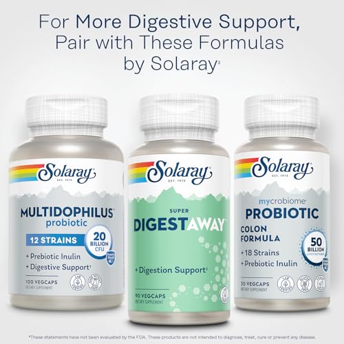 SOLARAY Super Digestaway Digestive Enzymes - Pancreatin, Papain, Ginger, Pepsin, Betaine HCl, Aloe Vera, and More - Digestion & Nutrient Absorption Support - Lab Verified - 90 VegCaps