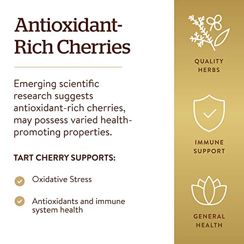 Solgar Tart Cherry 1000 mg, 90 Vegetable Capsules - Antioxidant with Quercetin, Chlorogenic Acid & Anthocyanins Compounds - Non GMO, Vegan, Gluten Free, Dairy Free - 90 Servings, Cherry, Standard Packaging