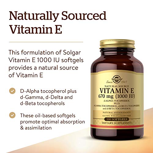 Solgar Vitamin E 670 mg (1000 IU), 100 Mixed Softgels - Natural Antioxidant, Skin & Immune System Support - Naturally-Sourced Vitamin E - Gluten Free, Dairy Free - 100 Servings
