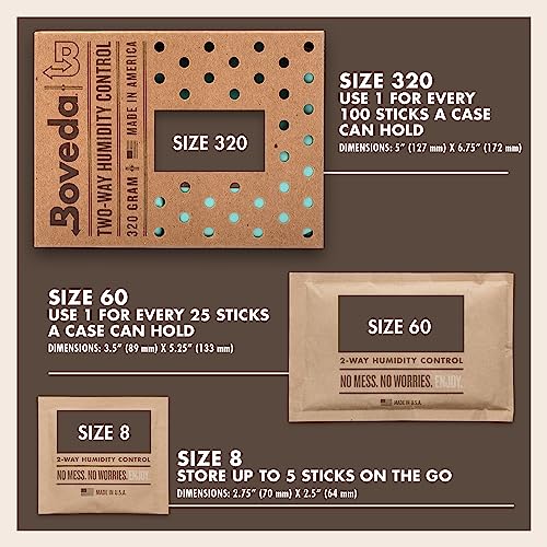 Boveda 65% Two-Way Humidity Control Packs For Aging & Long-Term Storage in Plastic & Wood Boxes – Size 60 – 4 Pack – Moisture Absorbers – Humidifier Packs – Hydration Packets in Resealable Bag