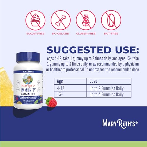 MaryRuth Organics Sugar Free Immunity Gummies | Powerful Blend | Elderberry Vitamin C & Zinc | Vitamin D3 & Echinacea | Immune Support Supplement | Gummies for Kids & Adults | Vegan | Non GMO | 90ct