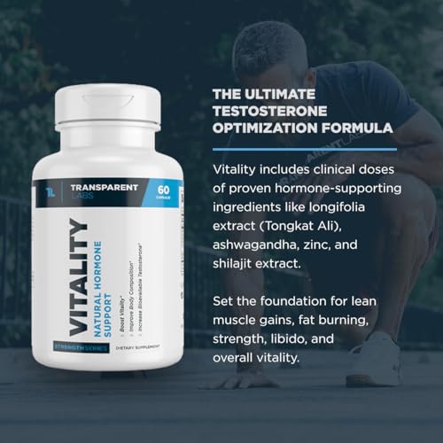 Transparent Labs Vitality Testosterone Booster - Testosterone Supplement for Men with Ashwagandha KSM-66, PrimaVie Shilajit Extract, & DIM to Support Vitality, & Bioavailable Testosterone - 60 Count