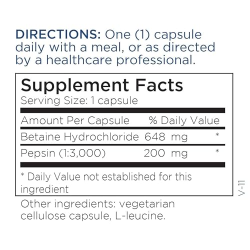 Metabolic Maintenance Betaine HCL with Pepsin - HCL Supplement for Low Stomach Acid, Digestive Enzyme Support, Betaine Hydrochloride for Nutrient Absorption & Protein Digestion Aid - 100 Capsules