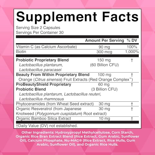Probiotic Beauty Capsules by MaryRuth's | Vegan Collagen Support | Anti Aging | Gut Health | Hair Skin and Nails Vitamins | Skin Care | Biotin | Non-GMO Project Verified | 60 Count