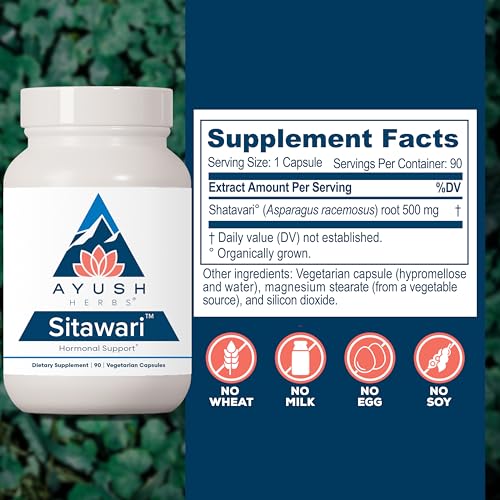 Ayush Herbs Sitawari - Shatavari Capsules for Women, Shatavari Root Supplement, Hormone Balance for Women, Natural Female Reproductive Support - 90 Vegetarian Capsules (1 Count)