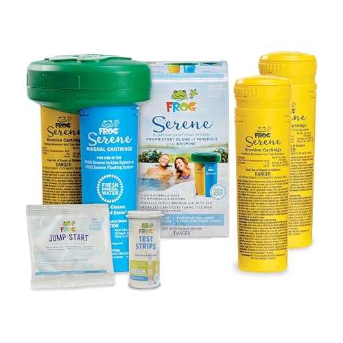 FROG Serene Floating System for Hot Tubs with 2 Replacement Bromine Cartridges - Prefilled Hot Tub Sanitizer - Hot Tub Maintenance System with Sanitizing Minerals & Bromine