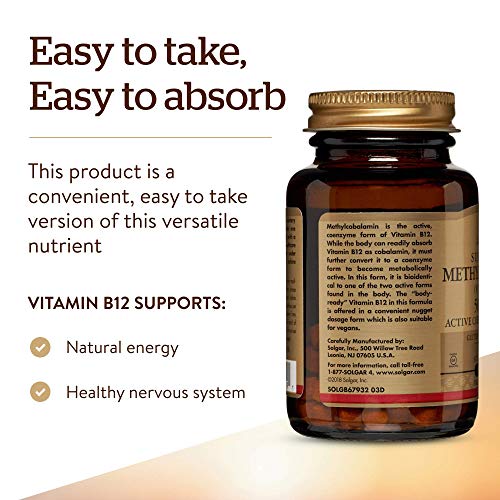 Solgar Methylcobalamin (Vitamin B12) 5000 mcg - Supports Energy Metabolism - Body-Ready, Active Form of B12 - Vitamin B - Non GMO, Vegan, Gluten, Dairy Free, Kosher - Cherry, 60 Count